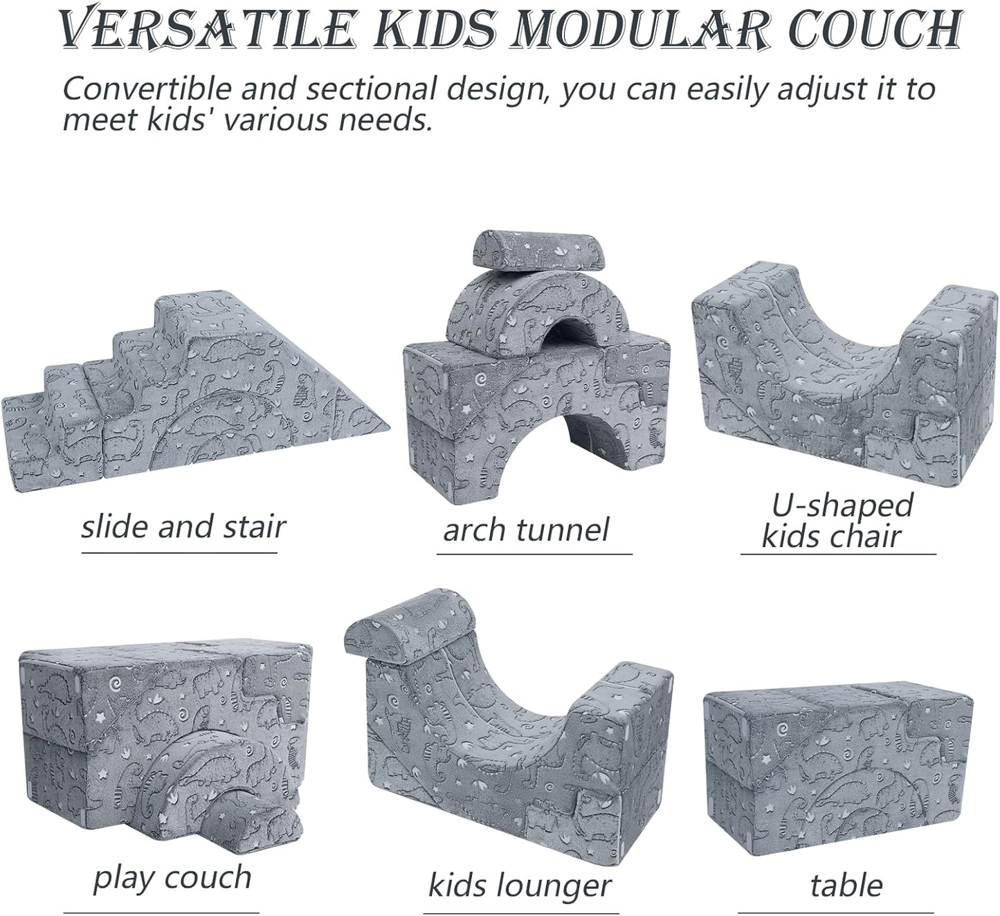 MeMoreCool Foam Climbing Toddler Couch, Modular Kids Sofa with Slide & Stair, Convertible Baby Couch for Playroom, Sectional Furniture for Crawling, Climbing, and Kids’ Play
