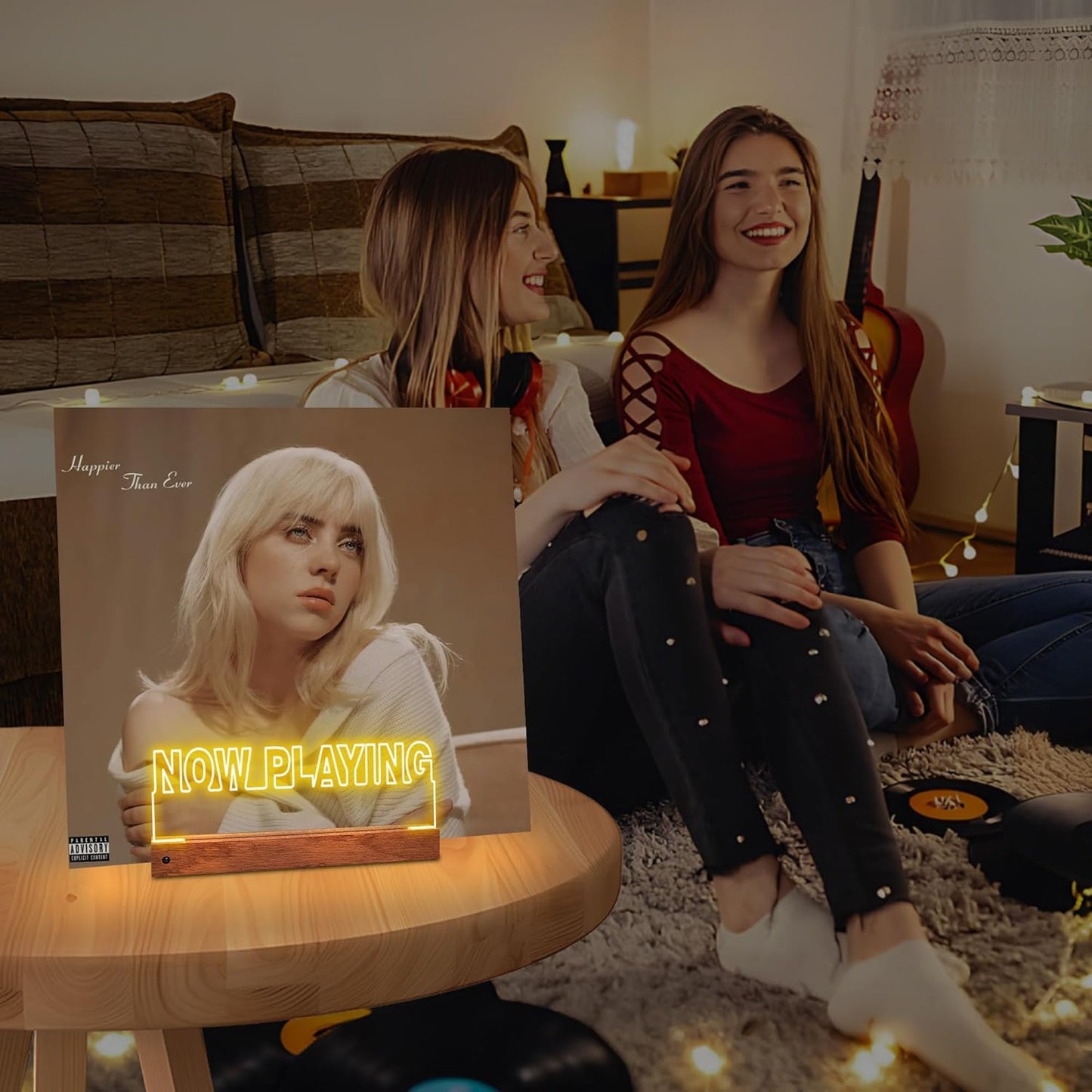 Now Playing Vinyl Record Stand Desktop, Light up Record Holder, Wooden Acrylic Display with 16 Color Lights for Albums, Room Decor, Gift for Vinyl Lovers