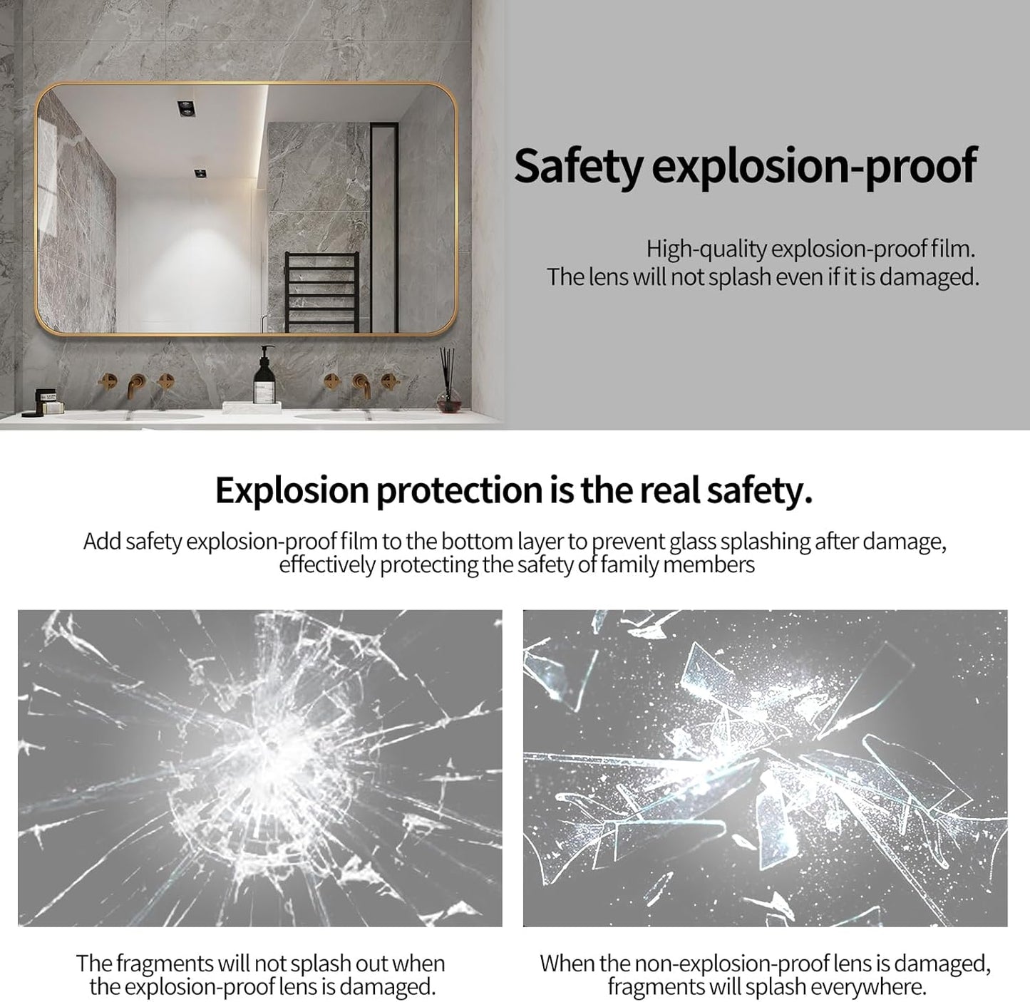 Large Modern Bathroom Mirror with Black Frame, 5mm Copper Free Silver Mirror,Black Frame, Easy Installation (Golden, 36" L x 30" W)