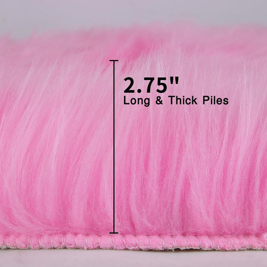 duduta Hot Pink Faux Sheepskin Throw Rug 2x3 ft, Fluffy Shag Girls Bedside Dorm Rug Fur Seat Chair Covers Washable