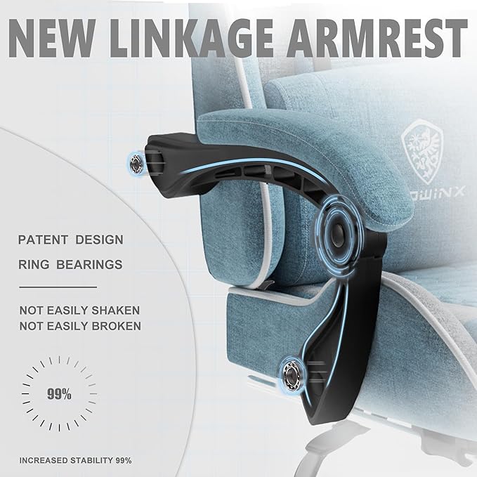 Dowinx Gaming Chair with Pocket Spring Cushion, Computer Office Game Chair, Linkage Armrests and Footrest, High Back Ergonomic Computer Chair with Lumbar Support Task Chair with Footrest(Blue)