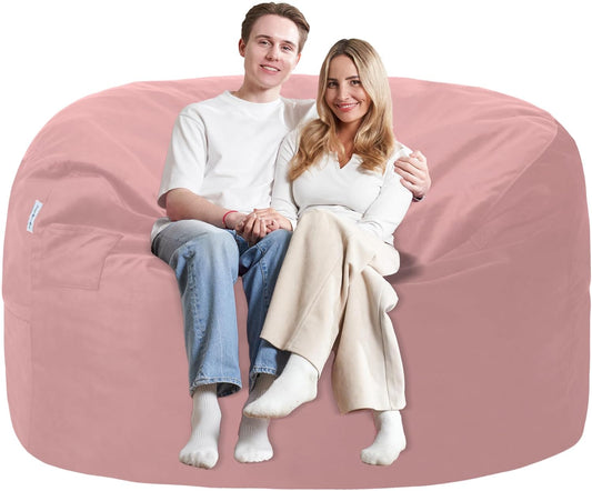 5FT Bean Bag Chair with Ultra Soft Velvet Cover Bean Bag Sofa with Memory Foam Bean Bag Chairs with Large Size Lazy Sofa for Dorm Office Living Room Bedroom Dusty Pink 5'