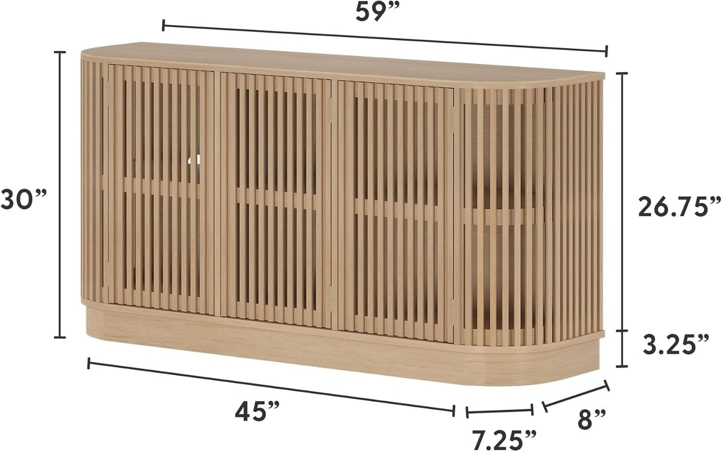 Plank+Beam Contour Wood TV Stand, Three Door Solid Wood Entertainment Console with Storage, 59" L x 16" W x 30" H, Blonde
