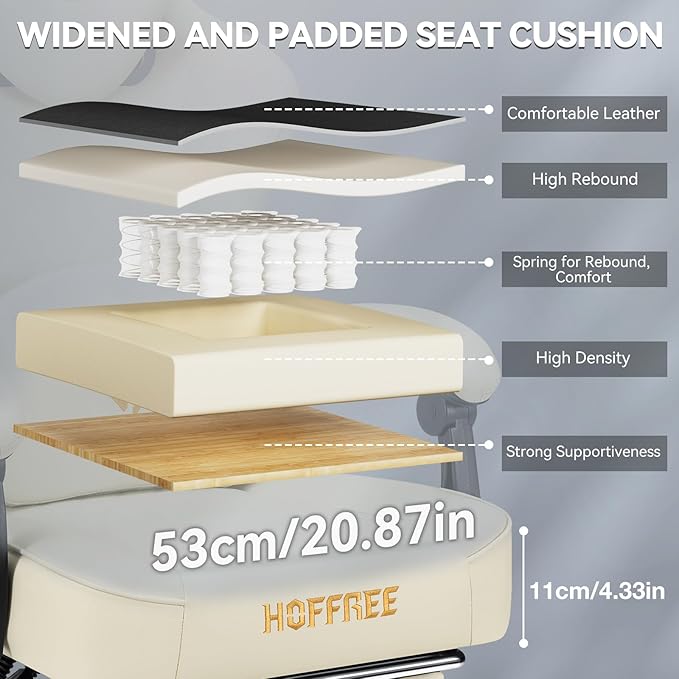 HOFFREE Gaming Chair with Speakers Massage Computer Gaming Chair with Pocket Spring Cushion for Adults Reclining Gamer Chair with Bluetooth Video Game Chairs with Footrest Ivory