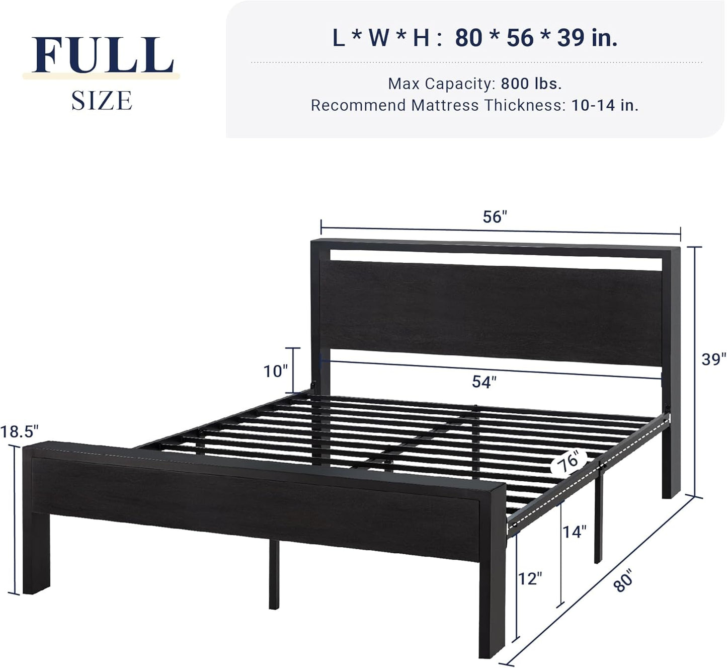 Allewie Full Size Platform Bed Frame with Wooden Headboard and Footboard, Heavy Duty 12 Metal Slats Support, No Box Spring Needed, Under-Bed Storage, Noise Free, Easy Assembly, Black Oak