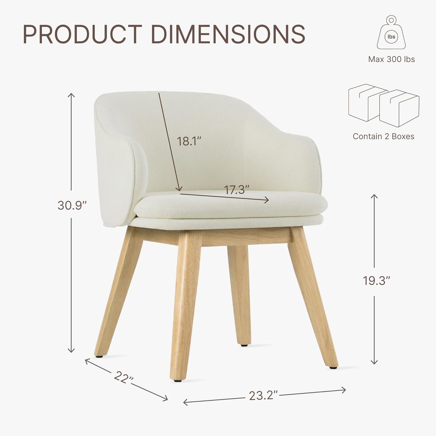 Wooden Dining Chairs Set of 4, Fabric Upholstered Modern Dining Room Chairs with Barrel Backrest & Double-Layer Thick Cushion for Living Room, Restaurant, Kitchen and Café, Beige, 2 Boxs