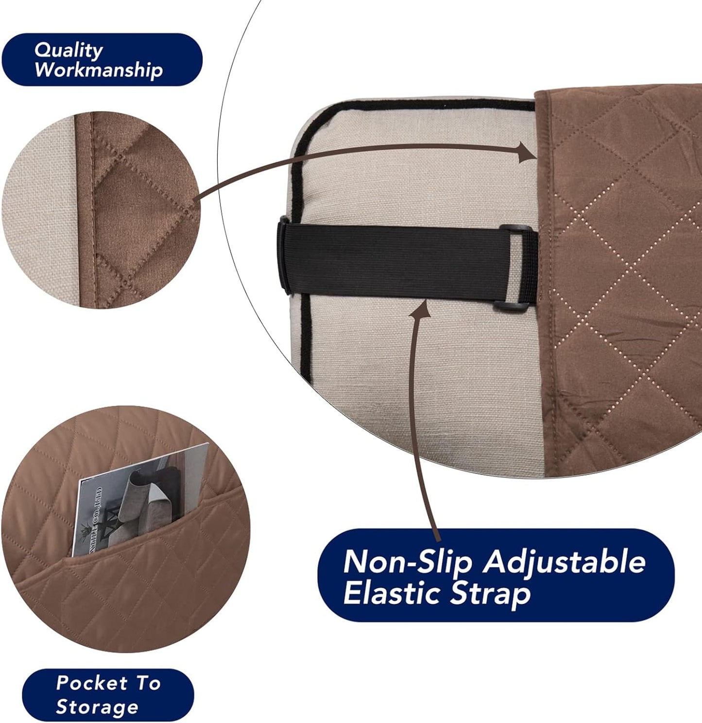 PureFit Reversible Sofa Cover Water Resistant Loveseat Couch Cover, Machine Washable Furniture Cover with Non-Slip Foam and Adjustable Strap for Dogs, Pets (Loveseat, Brown/Beige)