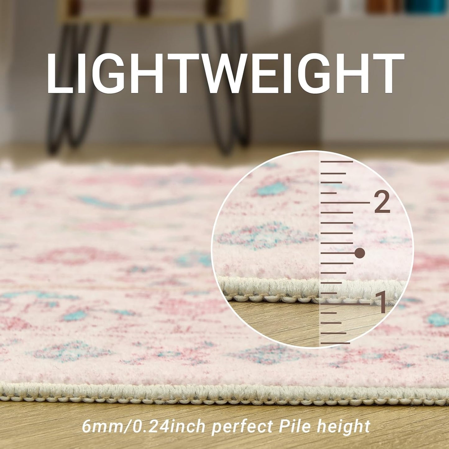 zesthome 8x10 Area Rugs for Girls Bedroom, Non-Slip Backing Washable Rugs, Vintage Large Pink Rug, Stain Resistant Nursery Room Rug (Pink/Blue,8'x10')