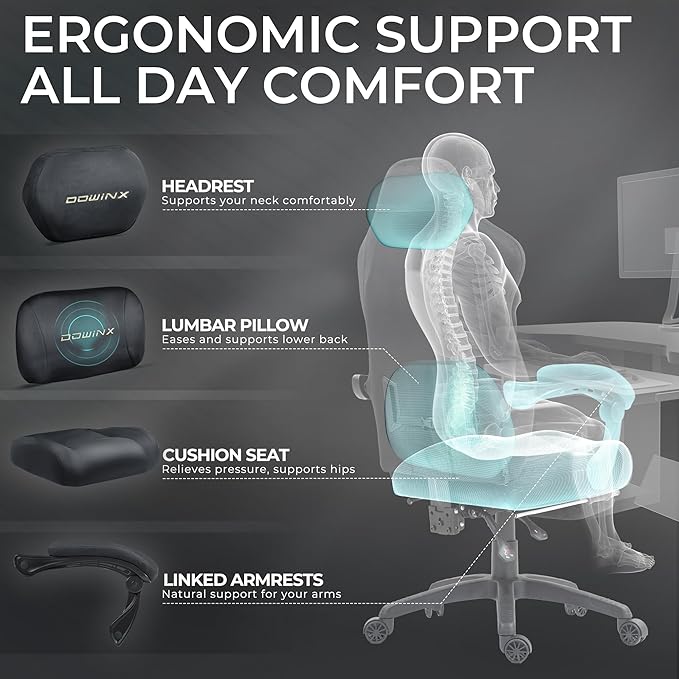 Dowinx Big and Tall Gaming Chair, Suede Fabric Game Chair with Pocket Spring Cushion, High Back Gamer Chair Ergonomic with Footrest for Adults Office, 440LBS, Grey