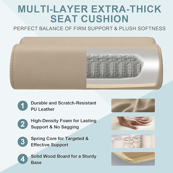 Executive Office Chair, High Back Ergonomic Comfy Desk Chair with Padded Flip-up Armrests and Wheels, PU Leather Heavy Duty Computer Swivel Rolling Task Chair for Home Office, Adults, Khaki