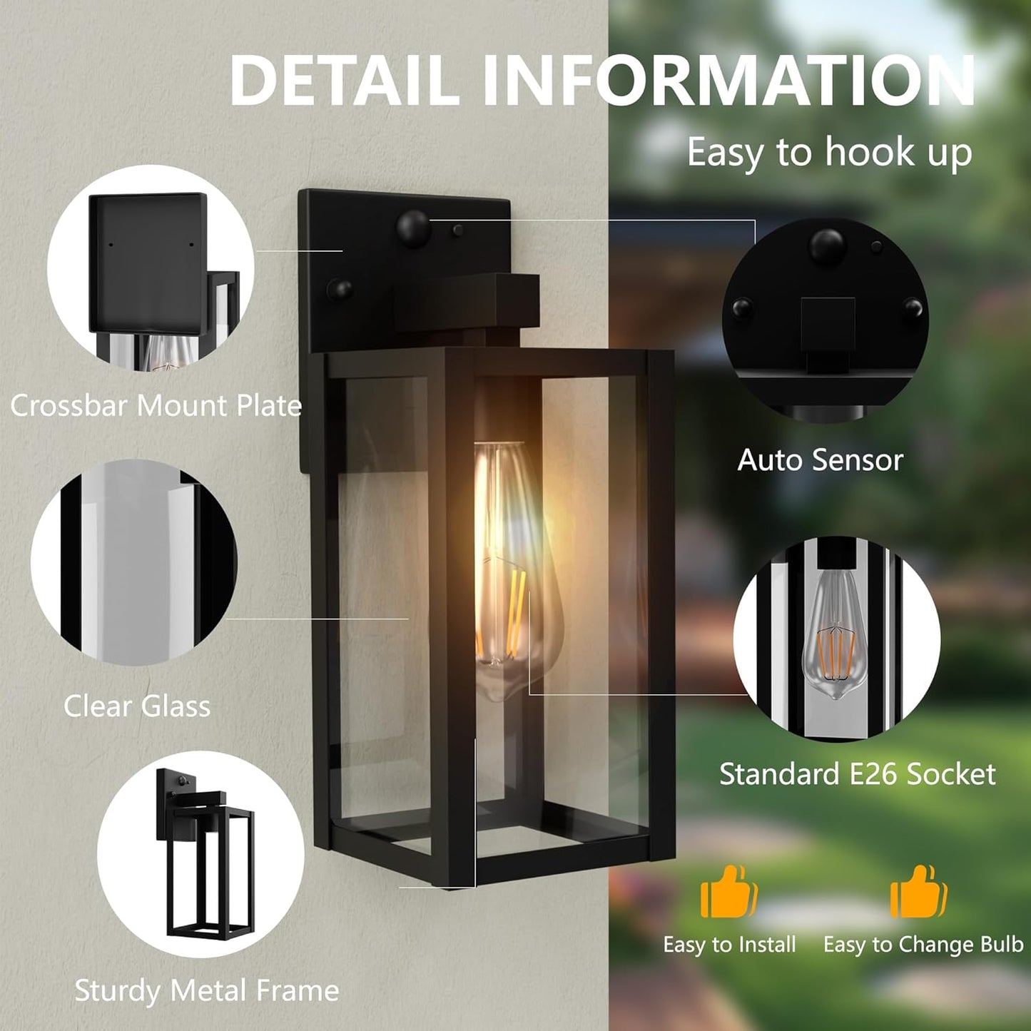 Dawn to Dusk Outdoor Sensor Motion Sensor Light Fixture Waterproof Porch Lights Anti-Rust Exterior Wall Mount Light Outdoor Wall Lantern for Patio Front Door Garage