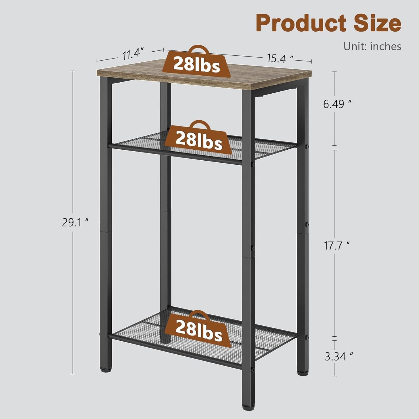 Hoctieon 3 Tier End Table, Telephone Table, Tall Side Table with Storage, Small Nightstand for Small Spaces, Metal Frame, For Living Room, Bedroom, Sofa Couch, Hall, Easy Assembly, Greige