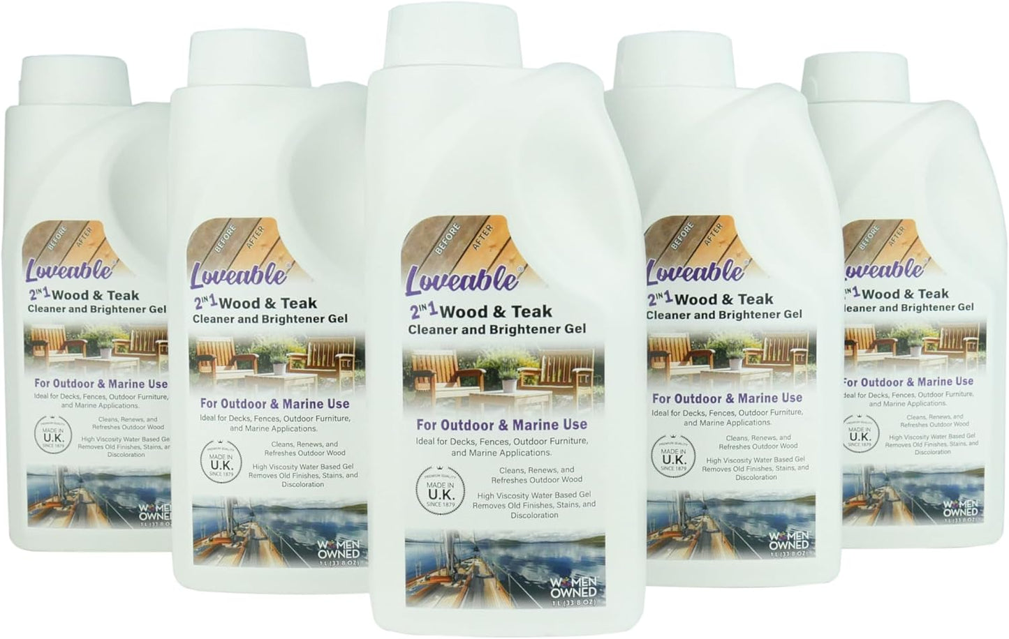 EcoDecors Loveable 2 in 1 Wood & Teak Cleaner and Brightener Gel, 1 L, for Outdoor Use, Cleans, Renews, and Refreshes Outdoor Wood