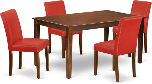 East West Furniture CAAB5-MAH-72 5 Piece Dining Set Includes a Rectangle Dining Room Table and 4 Firebrick Red Faux Leather Upholstered Chairs, 36x60 Inch, Mahogany