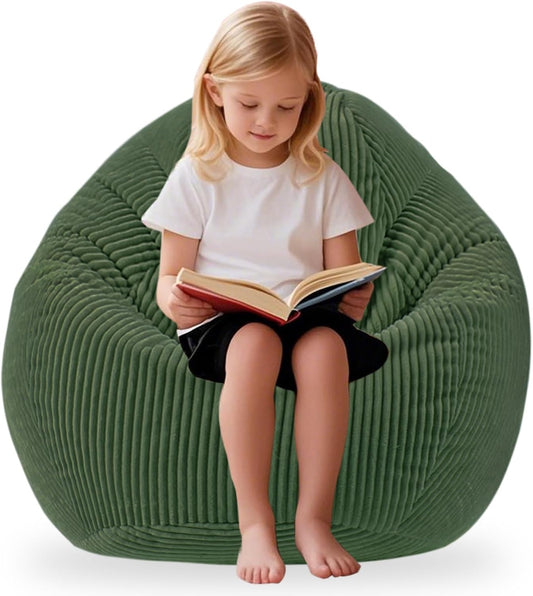 LPMOERA Bean Bag Chairs for Kids/Teen with Memory Foam Filling Bean Bag Sofa with Soft Corduroy Fabric BeanBag Chair for Living Room Bedroom College Dorm Reading Chair Green