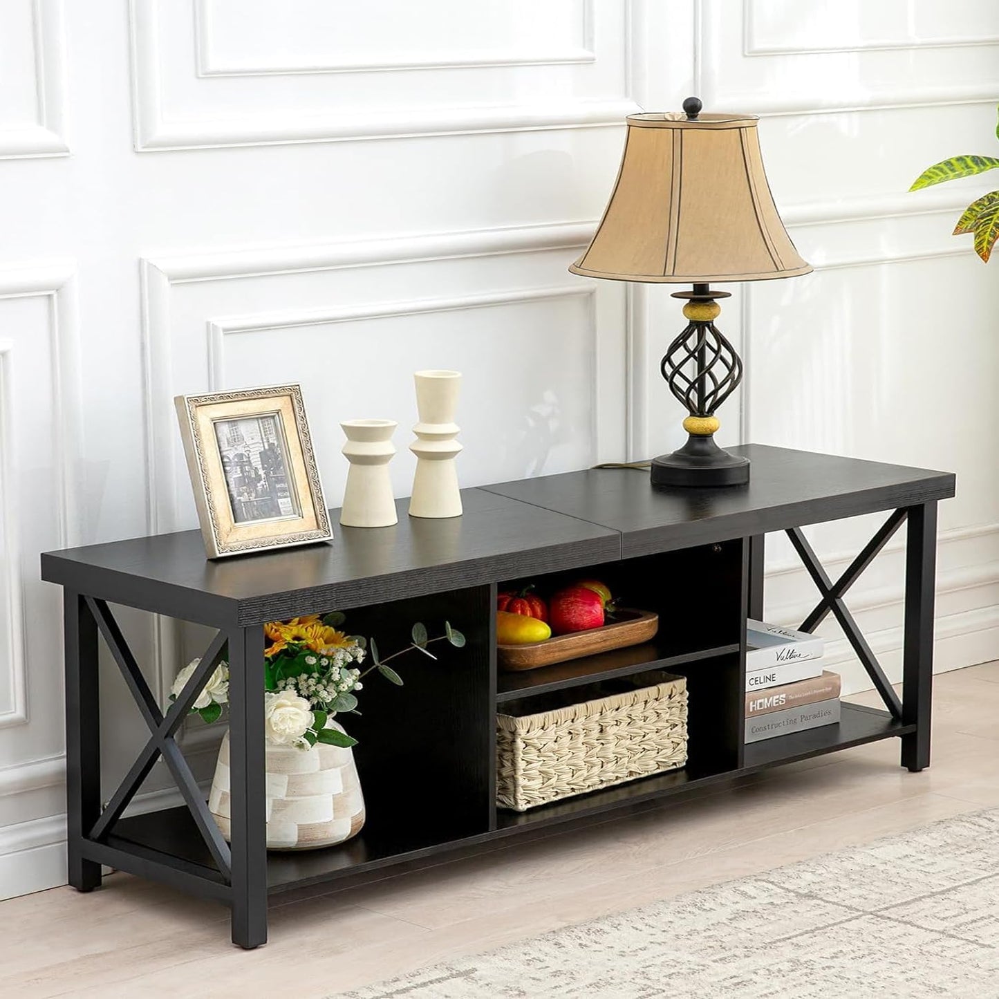 GAZHOME TV Stand for TV up to 65 Inches, TV Cabinet with Open Storage, TV Console Unit with Shelving for Living Room, Entertainment Room, Black