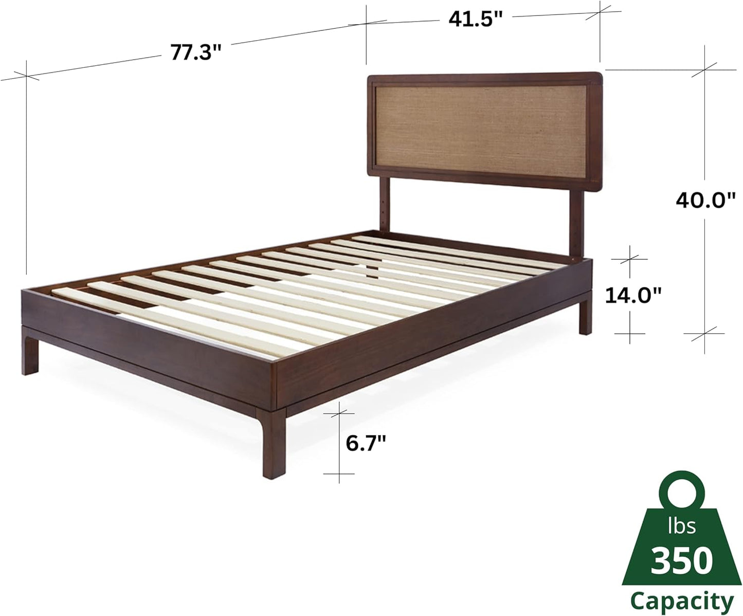 Bme Nipe 14 Inch Deluxe Bed Frame with Adjustable Headboard - Rustic & Bohemian Unique Style with Acacia Wood - No Box Spring Needed - 12 Strong Wood Slat Support - Easy Assembly - Twin, Walnut
