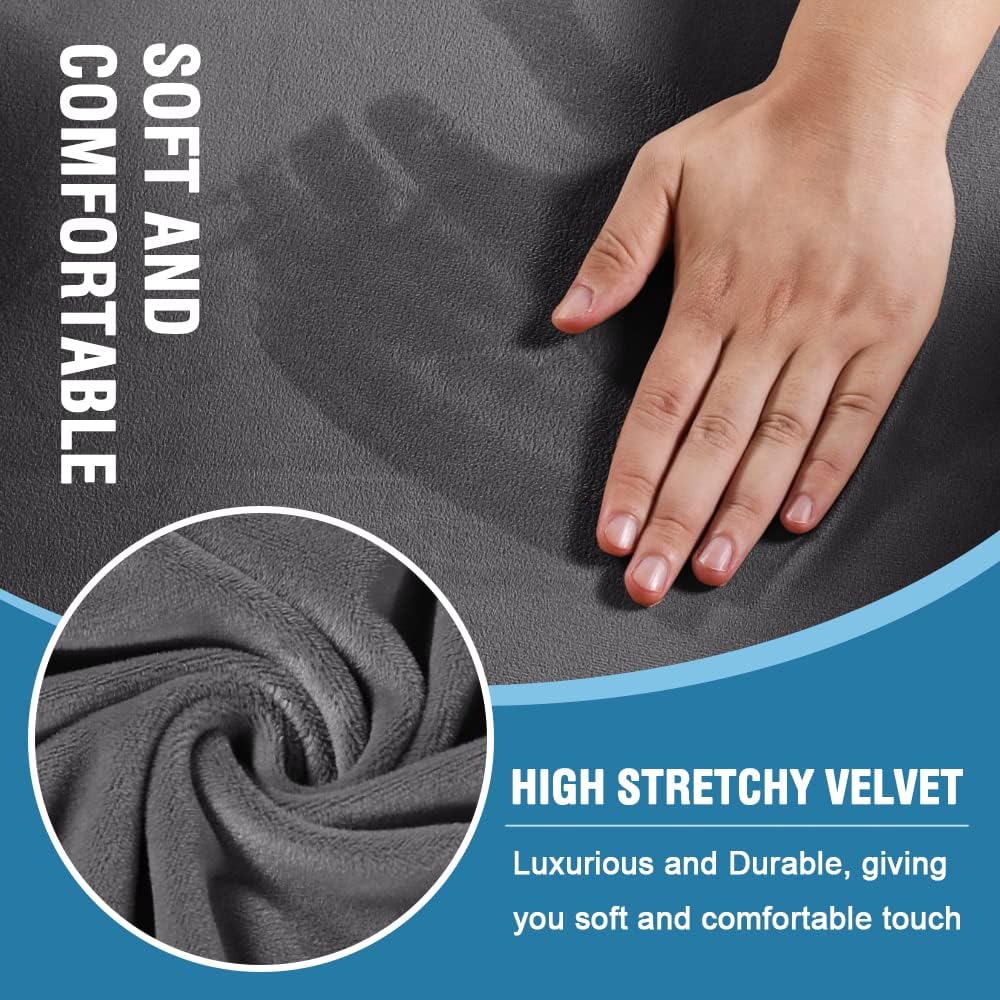 H.VERSAILTEX 4 Piece T Cushion Sofa Slipcovers Thick Velvet Stretch Couch Cover Furniture Protector for 3 Couch Covers with 3 Individual T Cushion Covers Washable, Grey