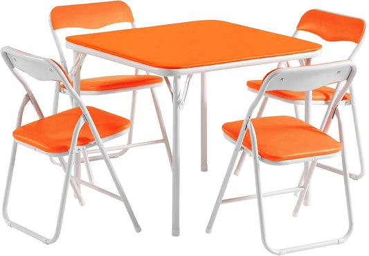 VECELO Kids Folding Activity Table and Chairs 5 Pcs Set, Portable, with Ultra Soft Padded Cushion, Orange