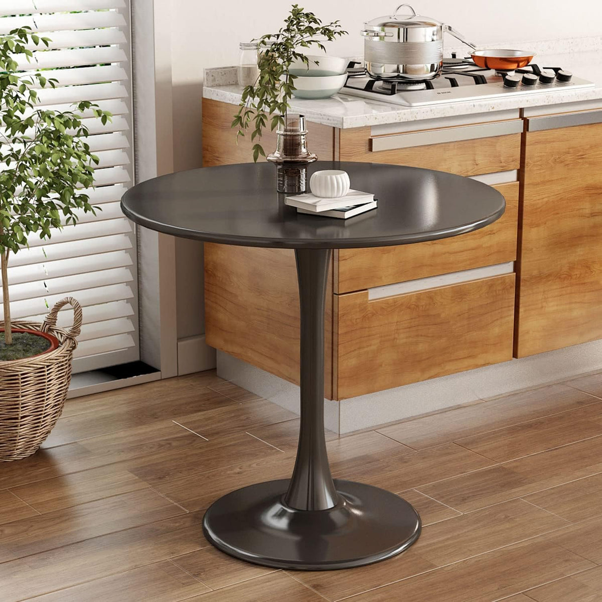 24 inch Black Round Table Modern Dining Table Tulip Round Kitchen Table Mid Century Coffee Table for Living Room