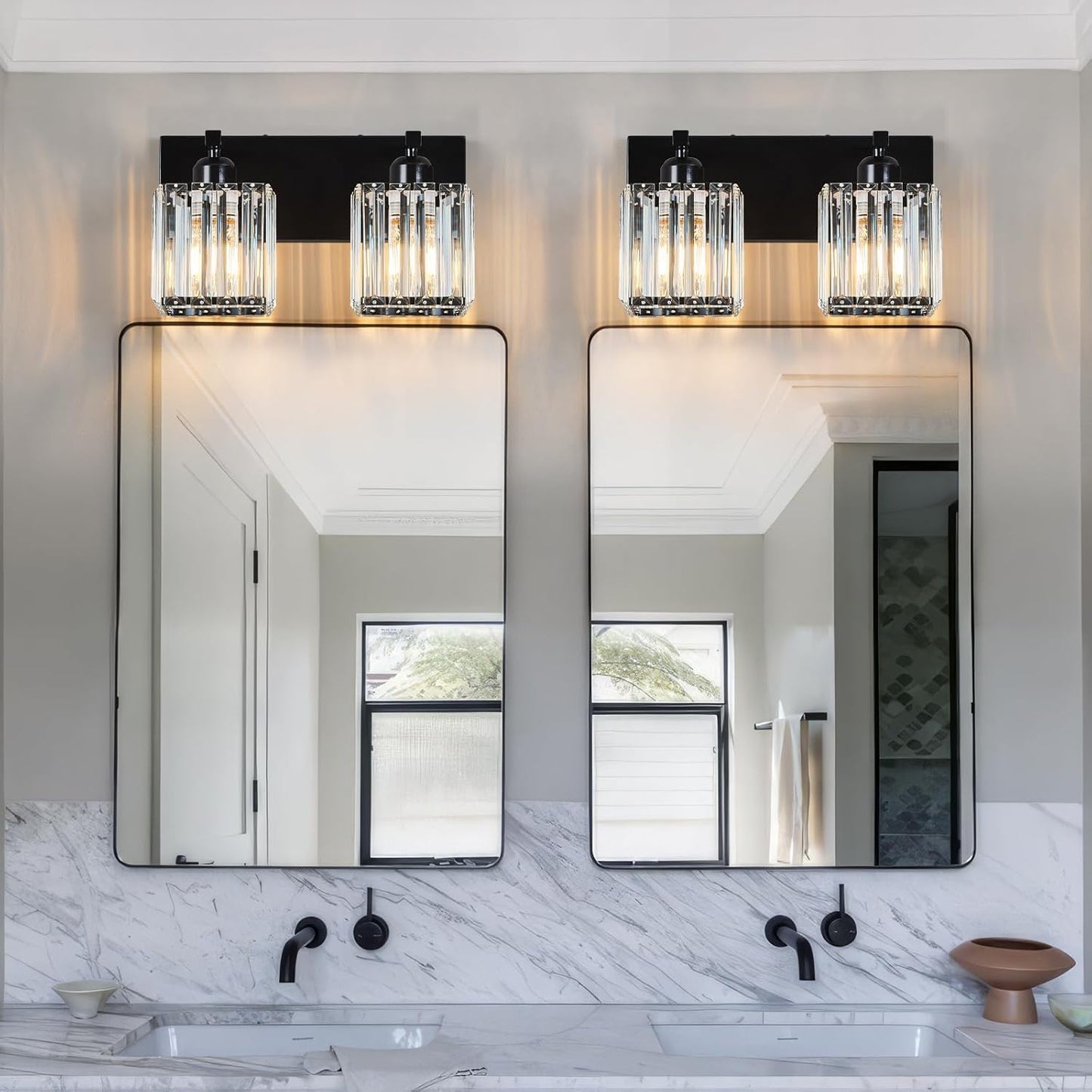 Modern Bathroom Vanity Light 2-Lights Plating Black Crystal Bathroom Wall Light Vanity Light Fixtures
