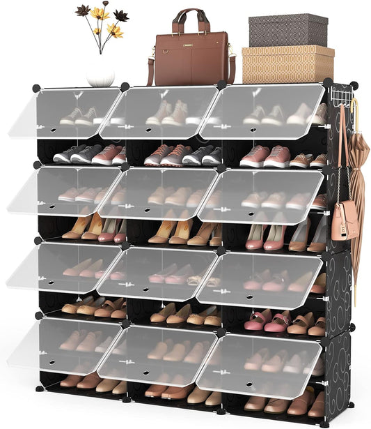 ROJASOP Portable 8-Tier Shoe Cabinet - 48-Pair Shoe Organizer with Expandable, Free Standing, Stackable Space Saving Design and 2 Exclusive Versatile Hooks for Bedroom