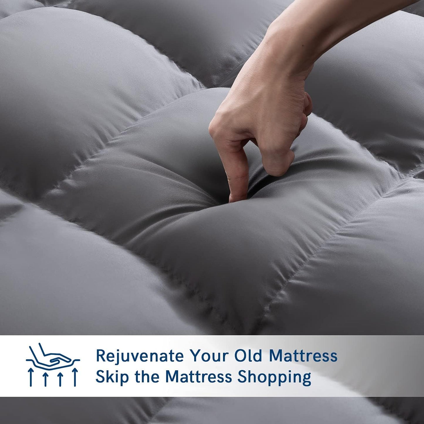ELEMUSE Cal King Grey Mattress Topper for Back Pain, Extra Thick Mattress Pad Cover, Plush Soft Pillowtop with Elastic Deep Pocket, Overfilled Down Alternative Filling
