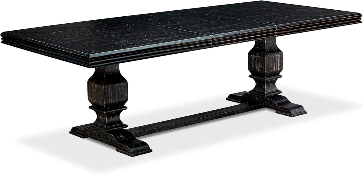 NKMA9-SBB-34, 9-pc Dining Table Set Consists of a Wooden Dining Table and 8 Dark Grey Polyester Fabric Parsons Chairs with Button Tufted Back, Sand Blasting Black Finish