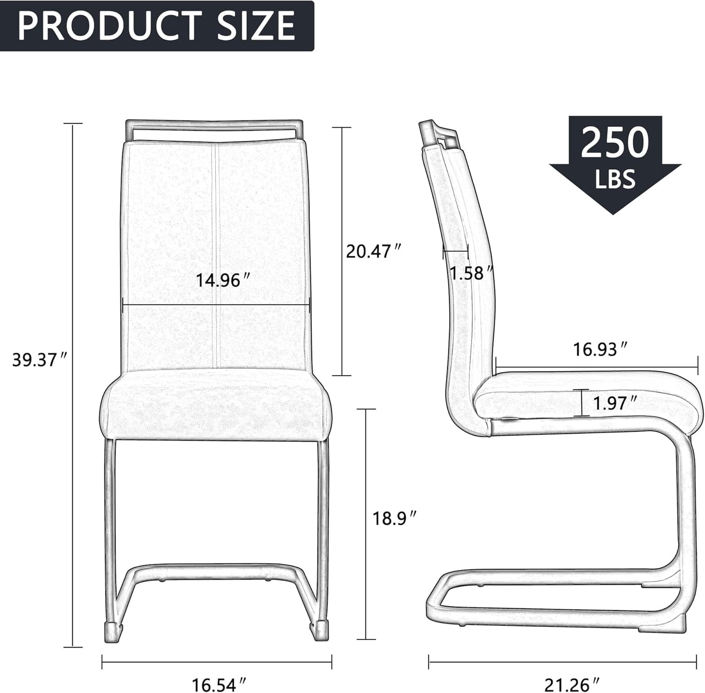 Dining Chairs Set, Kitchen Modern Metal Chairs with Faux Leather Padded Seat High Back and Sturdy Chrome Legs, Chairs for Dining Room (White, Set of 2)