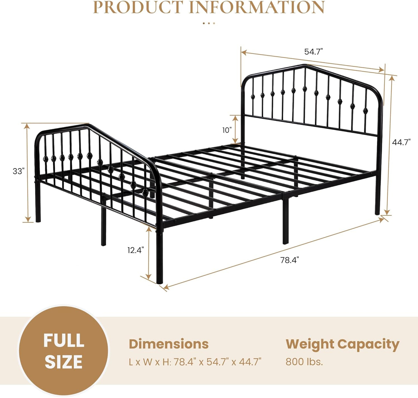 SHA CERLIN Full Size Metal Platform Bed Frame with Victorian Style Wrought Iron-Art Headboard/Footboard, No Box Spring Required, Black