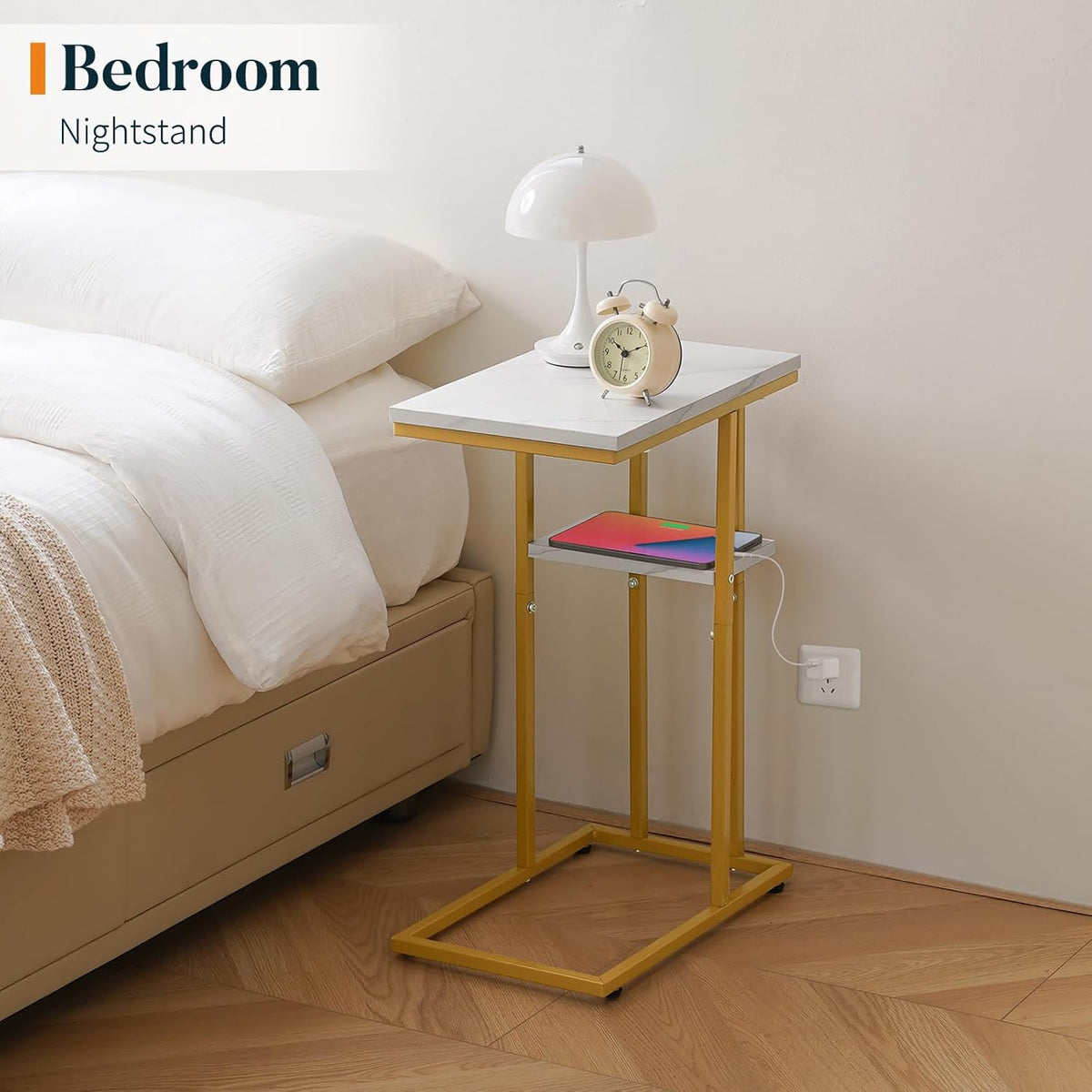 Yoobure C Shaped End Table Set of 2, Side Table for Couch and Bed, Small Side Tables for Small Spaces, Living Room, Bedroom, Rustic Snack Tables