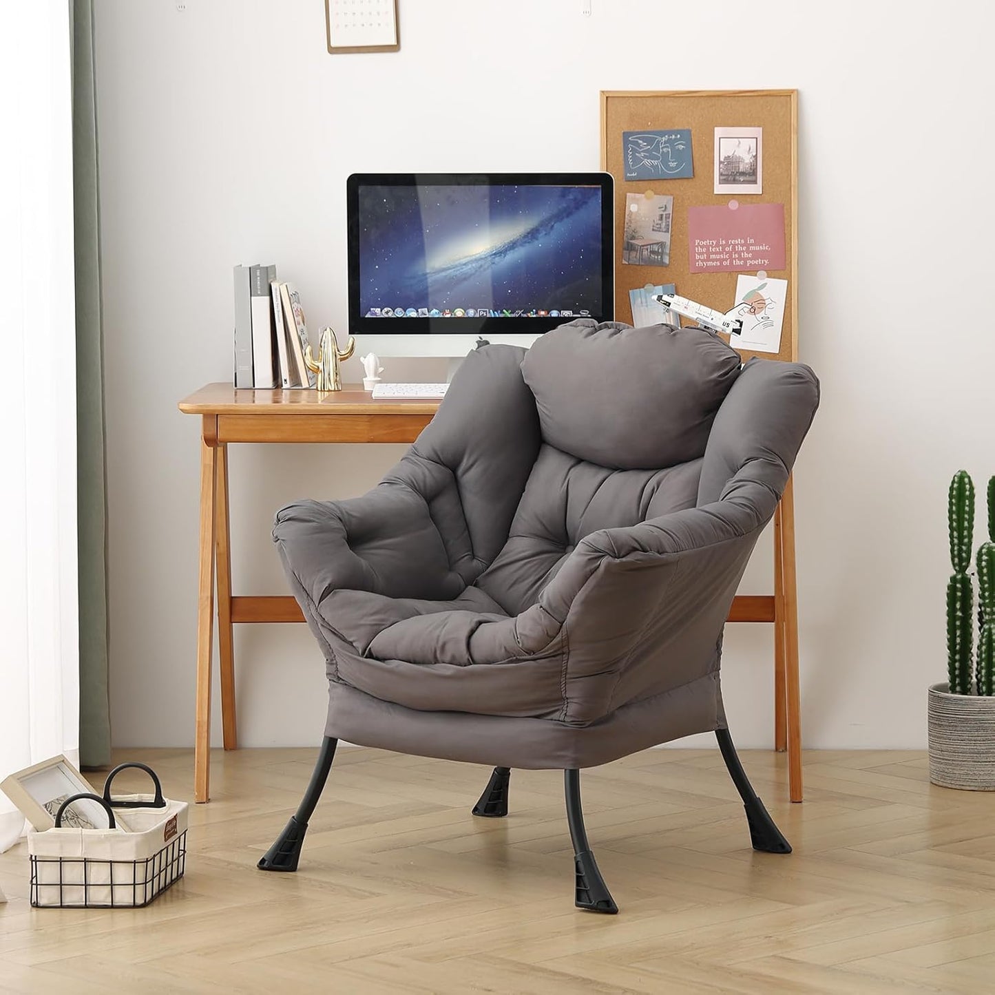 Lazy Chair for Living Room, Modern Accent Chairs with Armrests, Comfy Lounge Chair with Side Pocket, Cozy Lazy Sofa for Reading, Balcony, Bedroom, Dorm, Small Spaces (Dark Grey)