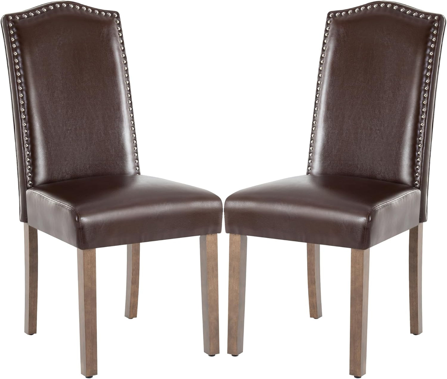 Stylish Upholstered Parsons Dining Chair PU Faux Leather with Silver Nailhead Trim and Sturdy Solid Wood Legs