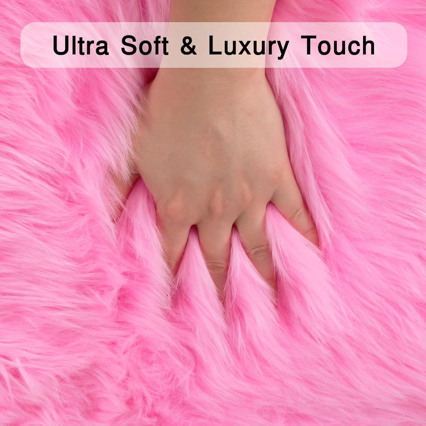 duduta Hot Pink Faux Sheepskin Throw Rug 2x3 ft, Fluffy Shag Girls Bedside Dorm Rug Fur Seat Chair Covers Washable