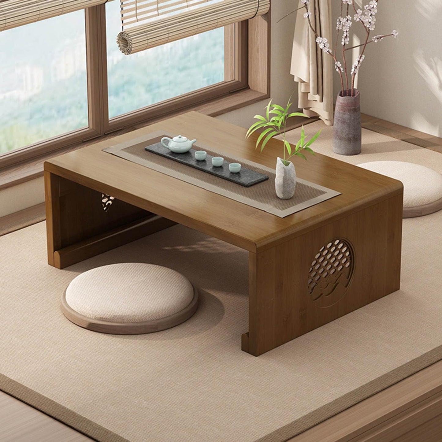 Folding Coffee Table Foldable Japanese Floor Table Low Table for Living Room,Dining Room,Tea,Tatami,Home Decoration (31.49 * 19.68 * 12.2 INCH)