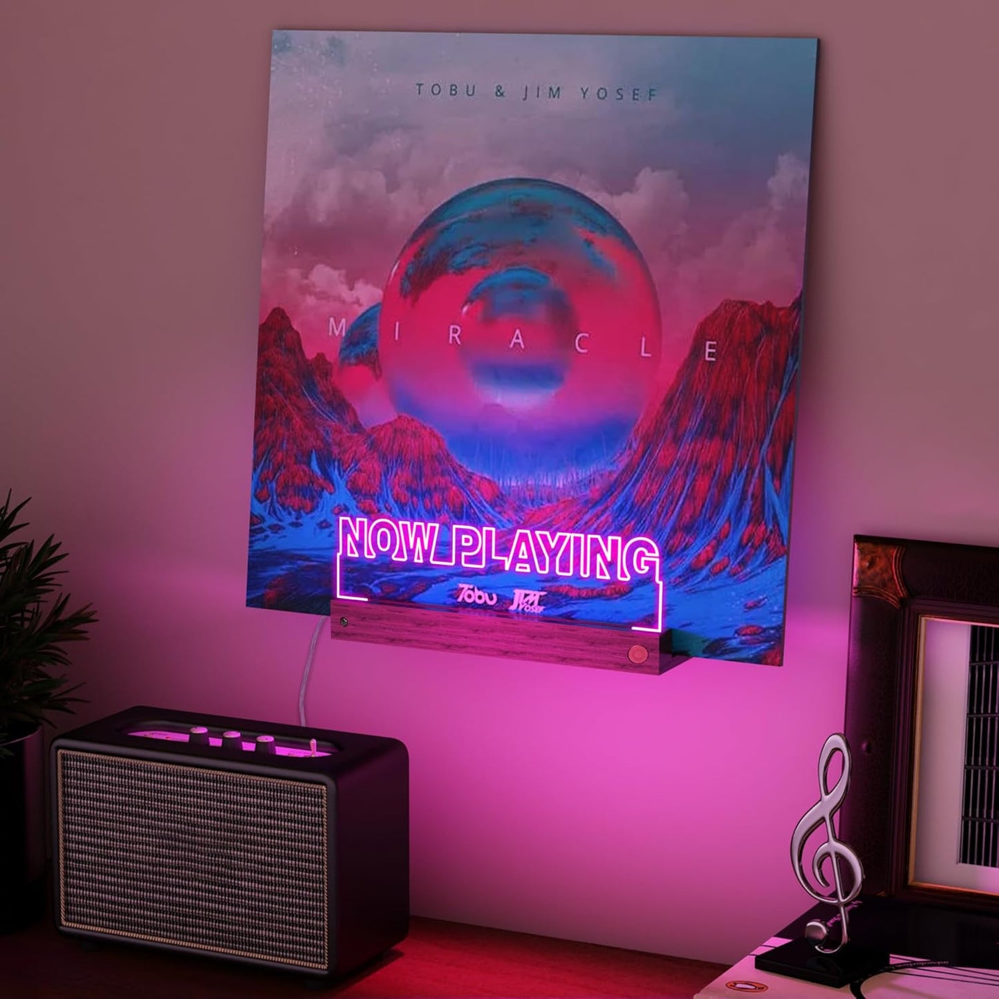 Now Playing Vinyl Record Stand Wall Mount, Light up Record Holder, Wooden Acrylic Display with 16 Color Lights for Albums, Room Decor, Gift for Vinyl Lovers