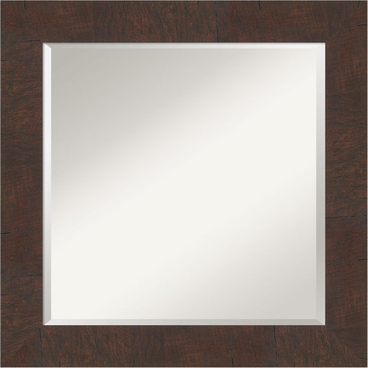 Amanti Art Brown Wall Mirror 25x25 Wildwood Brown Square Bathroom Mirror for Wall Decor Living Room, Medium Rustic Farmhouse Frame, Hangs Horizonally and Vertically, Bathroom Decor, Beveled Edge