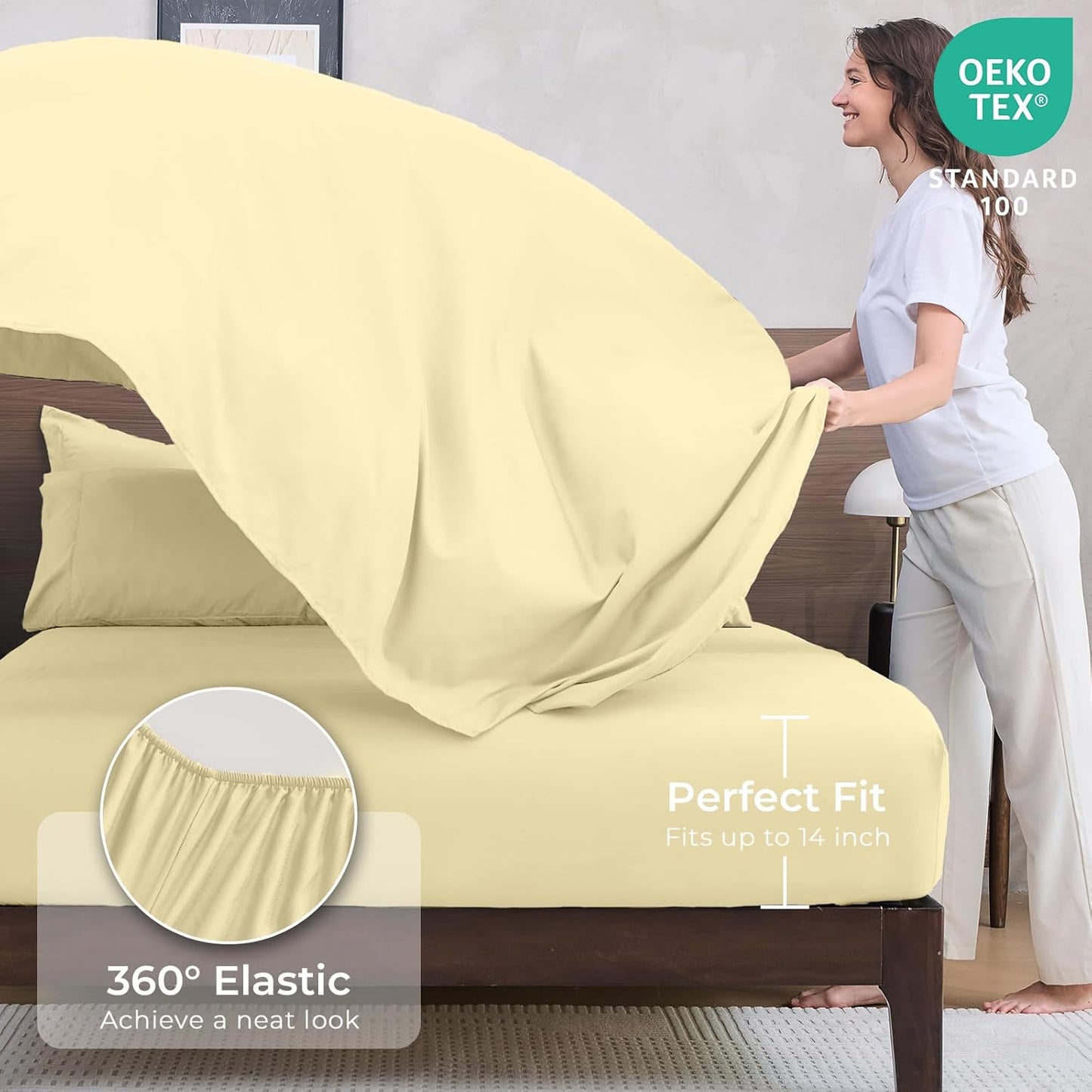 HEVUMYI Cream Yellow Queen Comforter Set - 7-Piece All Season Bed in a Bag Queen, Ultra Soft Bedding Set with Comforter, Flat Sheet, Fitted Sheet, Pillowcases, Pillow Shams