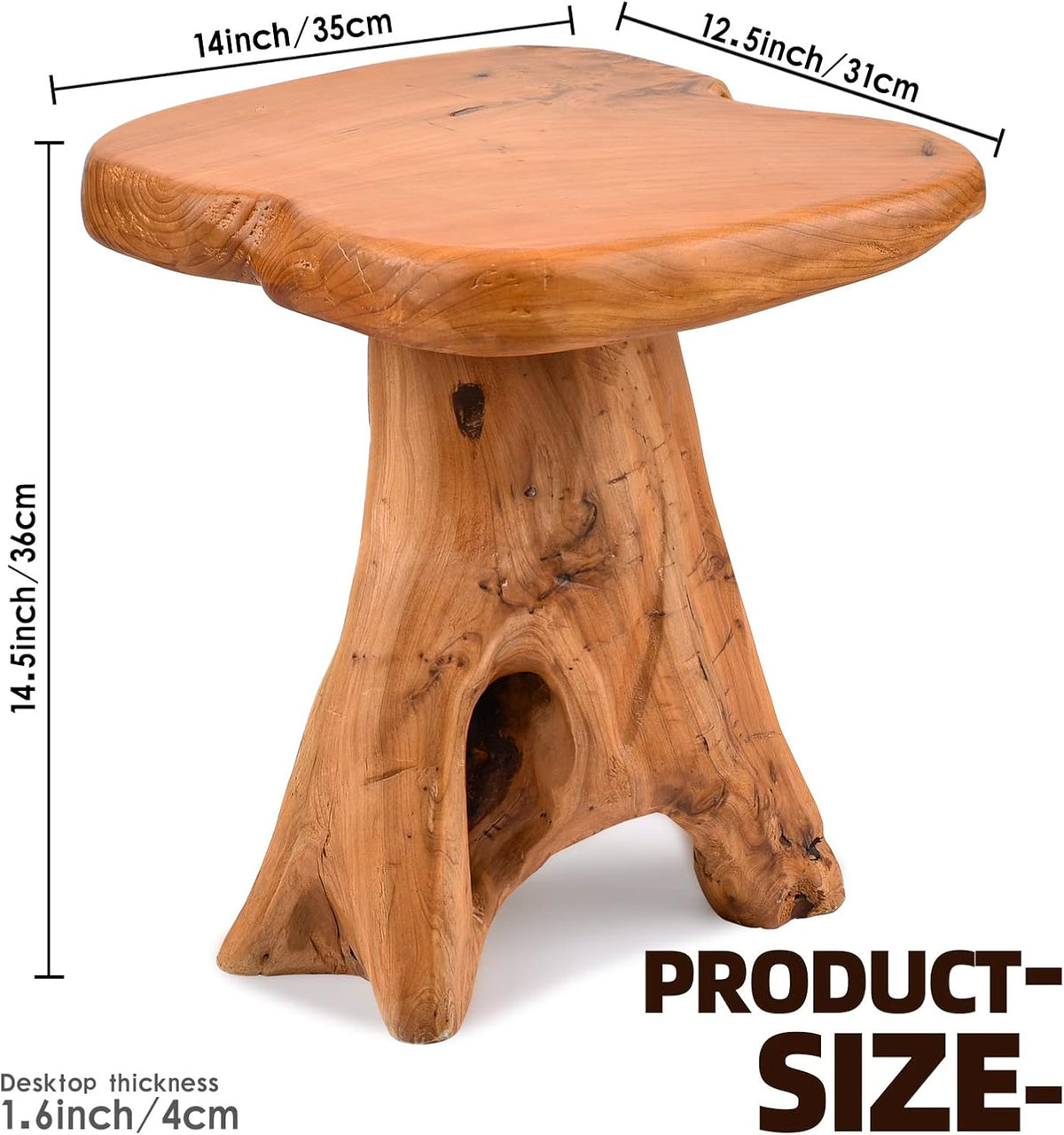 Small Side Table, Unique Design Live Edge Wood Stool, Freeform Natural Plant Stand for Garden, Yard, Living Room, Bedroom