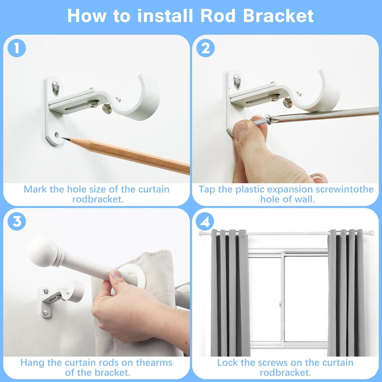 Curtain Rods for Windows 16 to 136 Inches, Curtain Rod Max Adjustable Length of 144 IN, 1" Diameter Drapery Rods Round Finials, White, Pack of 1