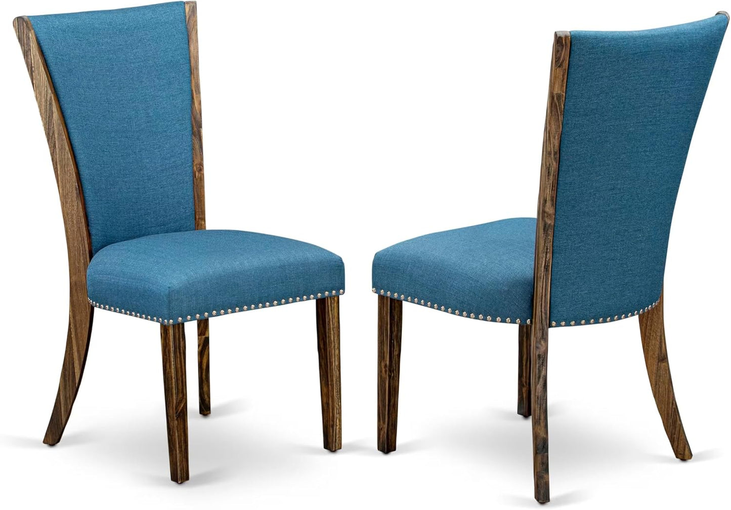 East West Furniture V797VE721-9 9 Piece Dining Table Set Includes a Rectangle Dining Room Table with V-Legs and 8 Blue Color Linen Fabric Parsons Chairs, 40x72 Inch, Multi-Color