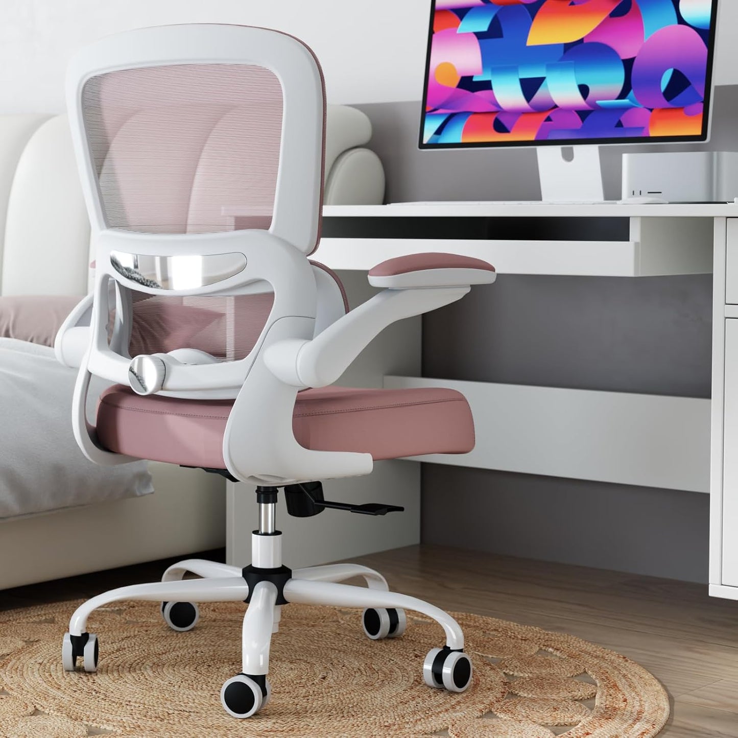 TRALT Office Chair - Ergonomic Desk Chair with Adjustable Lumbar Support, Mesh Computer Chair, Executive Chairs for Home Office Comfortable Lumbar Support (Pink)