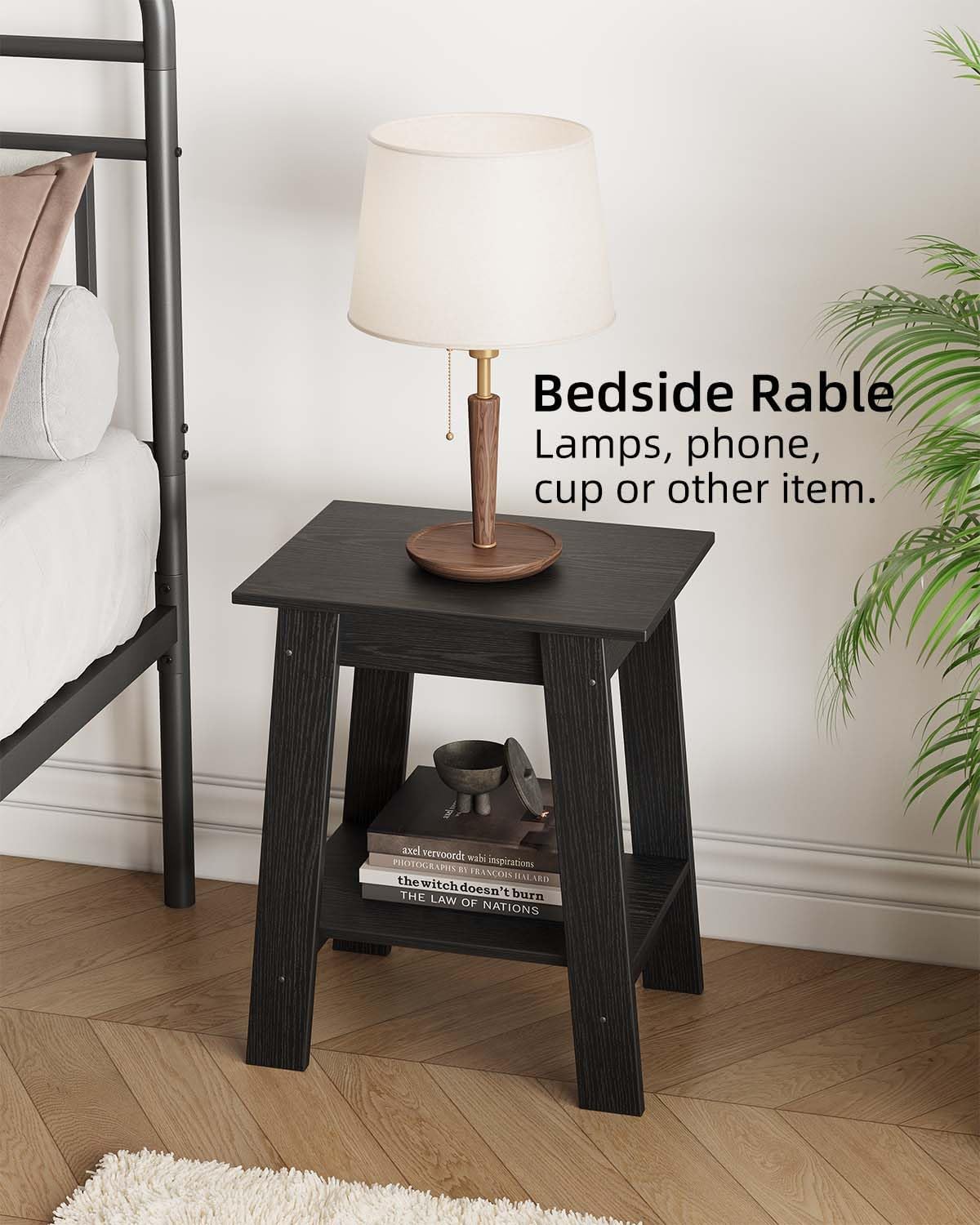 Garvee End Table, Side Table with 2-Tier Storage Shelf, Sofa Table for Small Space, Square Nightstand for Entryway, Farmhouse, Living Room, Easy Assembly, Black