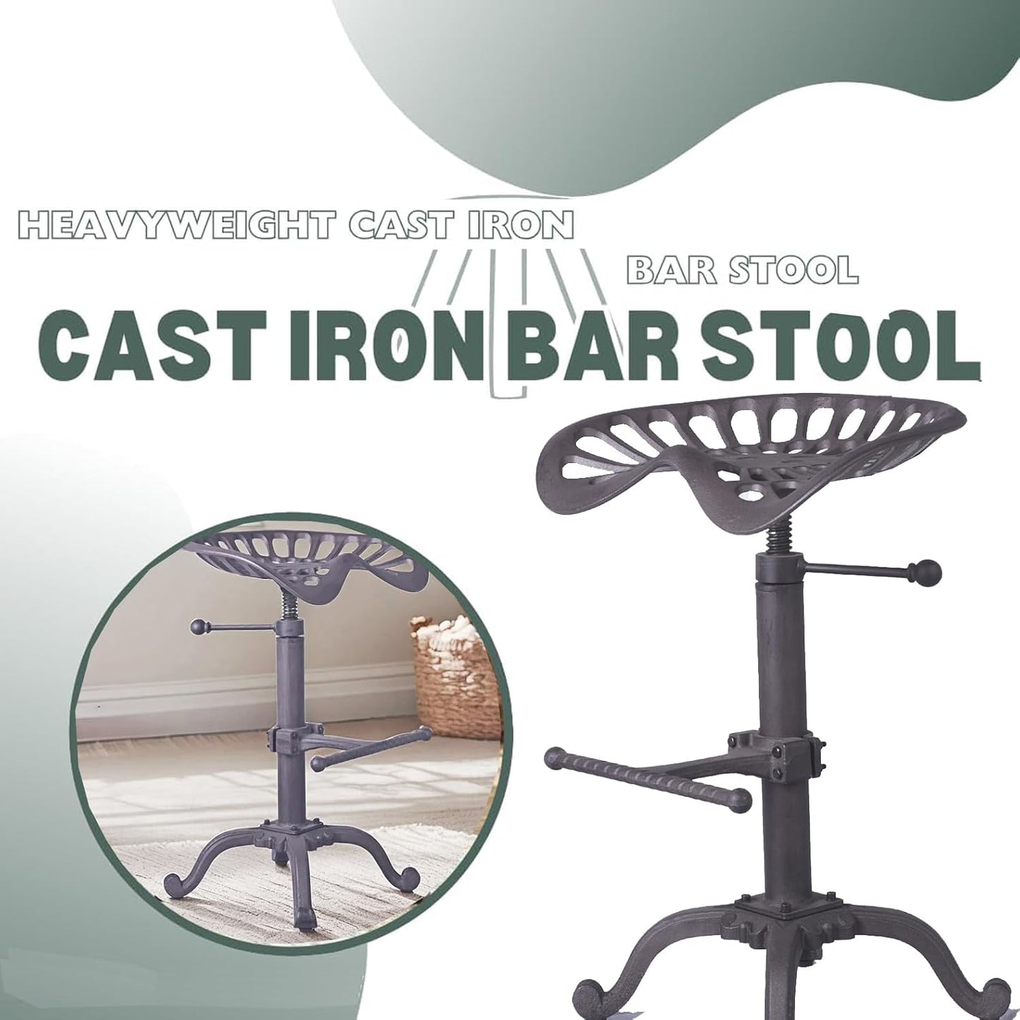 Diwhy Rustic Industrial Farmhouse Tractor Seat Counter Height Adjustable Bar Stool Cast Iron Swivel Stool Industrial bar Chair (Rust, Cast Iron)