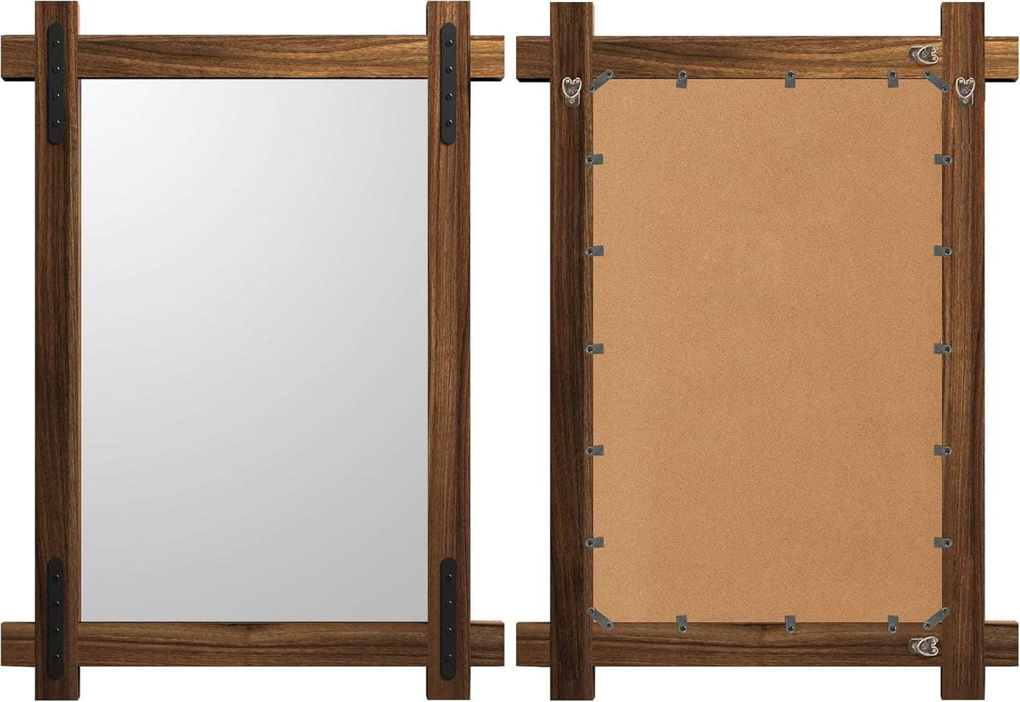 YOSHOOT Farmhouse Wood Bathroom Mirror, 32"x24" Rustic Wall Mirror, Round Corner Vanity Mirror for Decor, Vertical or Horizontal Hanging, Selected Wood, 100% Handmade
