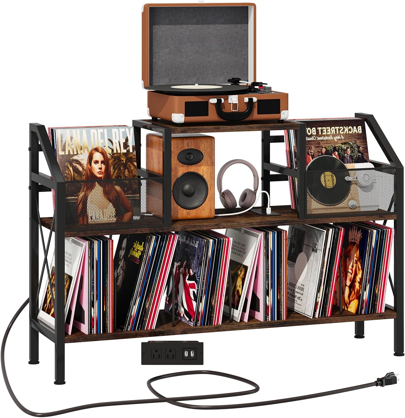 Homeiju Record Player Stand Holds up to 500 Albums,Turntable Stand with Vinyl Record Player Storage Cabinet,Large Record Player Table Vinyl Album Storage（Patent Pending）