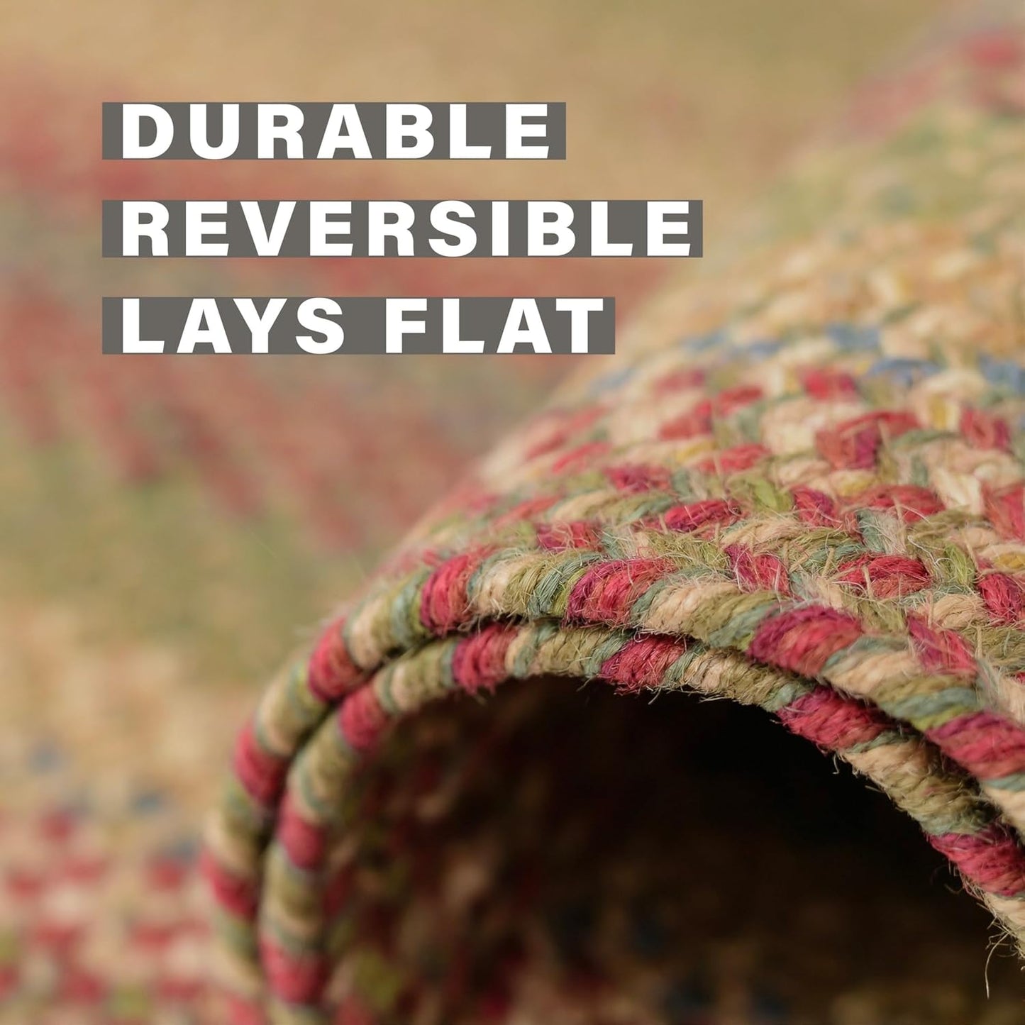 Azalea Multicolor Braided Oval Area Rugs, Jute, 5x8' - Perfect Country Primitive Decor for Living Room, Dining Room, Everywhere