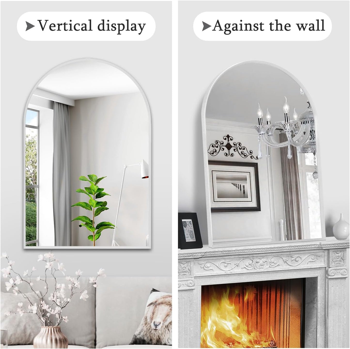 24" x 32" Silver Arched Mirror, Arch Wall Mirror, Metal Frame Black Bathroom Mirror, Arched Top Bathroom Vanity Mirror for Living Room, Bedroom, Entryway, Tempered Glass, Shatter Proof