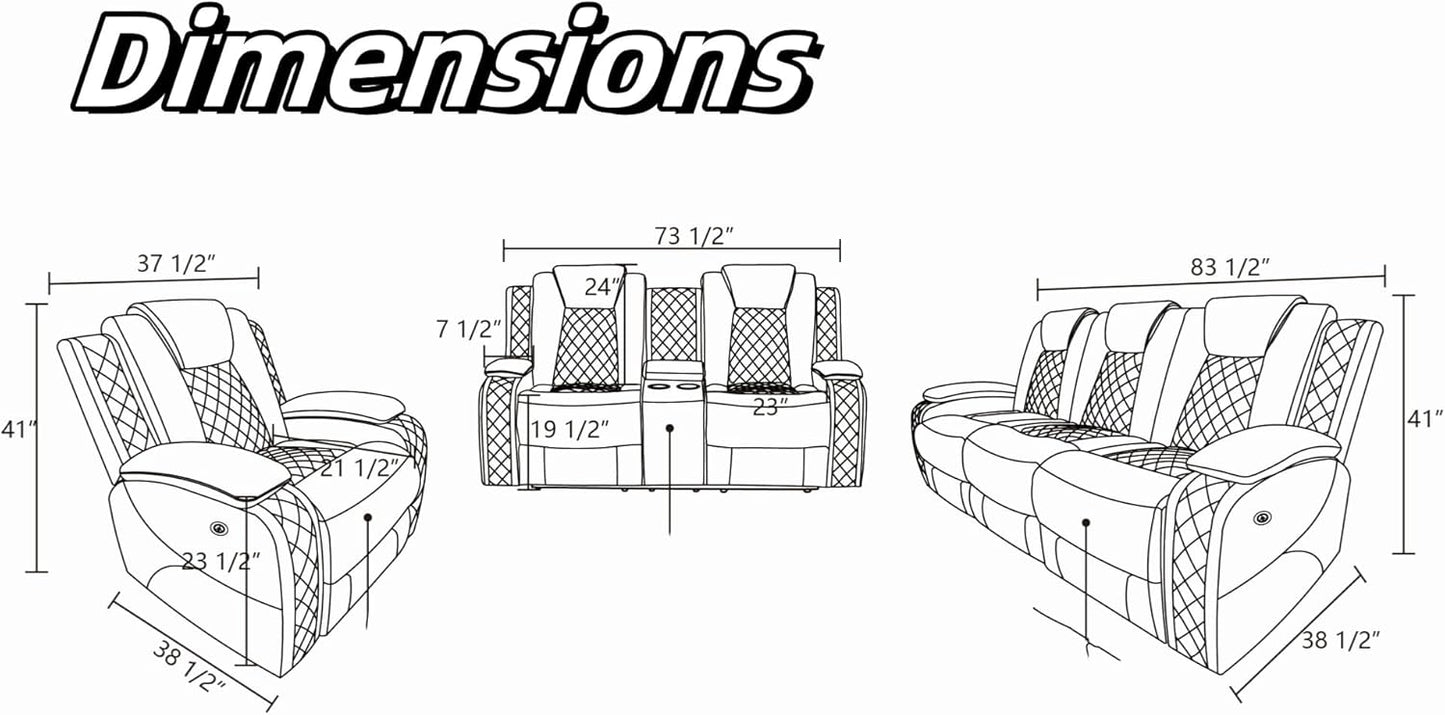 Leather Recliner Sofa Couch, 3-Seater Home Theater Seating Reclining Sofa, Power Reclining Couch with Cup Holders & Drop Down Table for Living Room Furniture Sets, Red