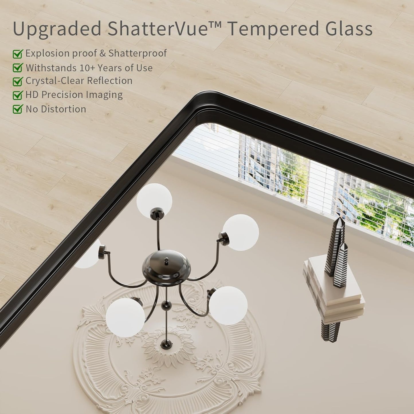 Koonmi Black Wall Mirror for Bathroom, 30x48 Inch Matte Deep Framed Rounded Rectangle Vanity Mirror for Farmhouse Living Room, Tempered Glass, Anti-Rust, Vertically or Horizontally